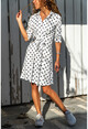 Womens White Polka Dot Dress With Tie Waist BSTK4112