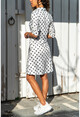 Womens White Polka Dot Dress With Tie Waist BSTK4112