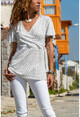 Womens White Polka Dot Double Breasted Blouse BSTT4010-1670