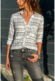 Womens White-Black Plaid Crepe Shirt BST2251