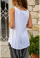 Kadın Beyaz V Yaka Kolsuz A Kesim Basic T-Shirt GK-JR401