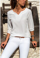 Kadın Beyaz Yakası Yırtmaçlı Özel Dokulu Bluz GK-BST2841