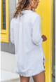 Kadın Beyaz Yanı Düğmeli Eteği Püsküllü Gömlek GK-AYN1666