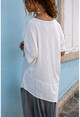 Kadın Beyaz Yıkamalı Keten Yıldız Pullu Asimetrik Kesim Salaş Bluz GK-RSD2022