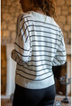 Womens White Soft Textured Striped Polo Collar Sweater GK-DM1362