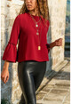 Womens Burgundy Neck Lace-Up Crepe Blouse BST2149