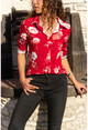 Womens Claret Red Floral Patterned Shirt GK-BST2711