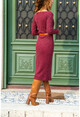 Womens Burgundy Buttoned V-Neck Knitwear Dress GK-TD3061