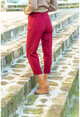 Womens Claret Red Self-Belt Pile Cuffed Pencil Pants BST2093