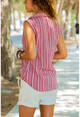 Womens Claret Red Sleeveless Special Textured Striped Shirt GK-BST2878C