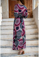 Kadın Bordo Mandala Desen Kruvaze Uzun Kiloş Elbise GK-TD401