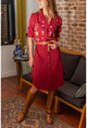 Womens Claret Red Embroidered Shirt Dress BST30k2279