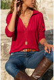 Womens Red Polo Neck Blouse Gk-BSTM2749