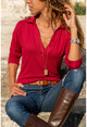 Womens Red Polo Neck Blouse Gk-BSTM2749