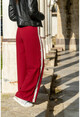 Kadın Bordo Yanı Şeritli Zımbalı Bol Kesim Pantolon BST2214