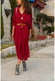 Womens Claret Red Bat Sleeve Crepe Shirt Dress BST2032