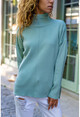 Womens Teak Green Stand Up Collar Minimal Sweater GK-MG103