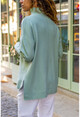 Womens Teak Green Stand Up Collar Minimal Sweater GK-MG103