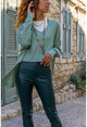 Womens Chalk Green V-Neck Back Long Loose Sweater GK-MG100