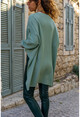 Womens Chalk Green V-Neck Back Long Loose Sweater GK-MG100