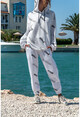 Womens Ecru Printed Hooded Loose Tracksuit GK-TD1971