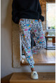 Womens Ecru Printed Elastic Trousers GK-YS211