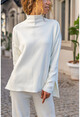 Womens Ecru Stand Up Collar Minimal Sweater GK-MG103