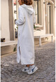 Womens Ecru Hooded Zippered Inner Fleece Oversize Sweat Dress GK-TD1985