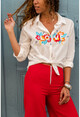 Womens Ecru Love Embroidered Wide Cut Shirt AYN1740