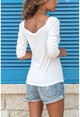 Kadın Ekru Öpücük Yaka Omzu Lastikli Bluz GK-BST2915