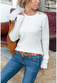 Womens Ecru Knitted Detailed Soft Textured Sweater GK-CCK70000