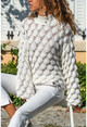 Womens Ecru Special Textured Loose Knitted Sweater GK-GG351