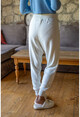 Womens Ecru Ecru Elastic Self Belted Pocket Loose Knitwear Sweatpants GK-DM1379