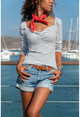 Kadın Ekru-Siyah Öpücük Yaka Omzu Lastikli Bluz GK-BST2915