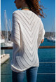 Womens Ecru Bias Knitted Seasonal Three Quarter Sleeve Sweater GK-CCK15000