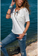 Kadın Ekru Yıkamalı Fileli Tek Cep Salaş T-Shirt GK-RSD2030