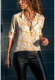 Kadın Ekru Zincir Desenli Gömlek GK-BSTH5032