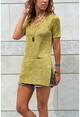 Kadın Fıstık Yeşili Yanları Yırtmaçlı V Yaka Tunik Bluz GK-BST2197