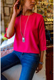 Womens Fuchsia Jumpsuit Collar Crepe Collar Blouse BST2072-1