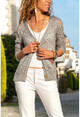 Womens Gray Openwork Buttoned V-Neck Cardigan GK-CCK90000