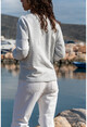 Kadın Gri-Beyaz Varak Garnili Color Block Sweatshirt GK-BST2804