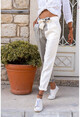 Kadın Gri-Ekru Color Block Kemerli Parlak Pantolon BST3133
