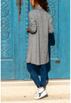 Womens Gray Self-Textured Double Pocket Long Jacket Cardigan GK-BST3010