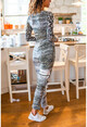 Womens Grey-Black Leopard Patterned Jumpsuit BST30k2296