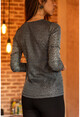 Womens Gray Tulle Detailed Silvery Lightning Blouse BST30kT4007-1170