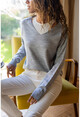 Womens Gray V-Neck Basic Sweater GK-CCKYN1001