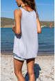 Kadın Gri V Yaka Kolsuz A Kesim Basic T-Shirt JR401