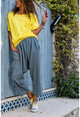 Womens Gray Washed Linen Elastic Waist Loose Shalwar Trousers GK-RSD2027