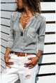 Kadın Gri Yıkamalı Tek Cep Bluz Gk-CCK60015