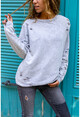 Womens Gray Washed Ripped Oversize Sweatshirt GK-RSD2013